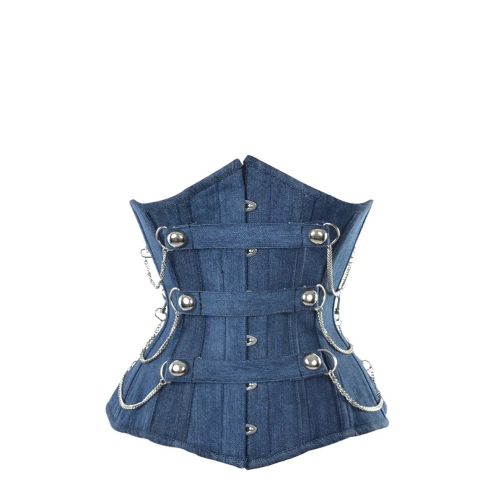 white steel busk denim corset waisttraine.com