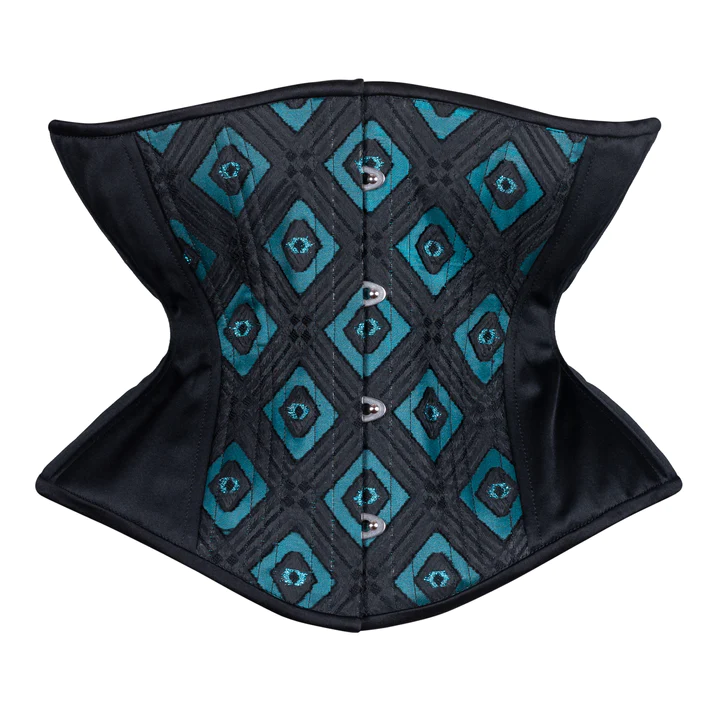 blue brocade corset in regular size waisttraine.com