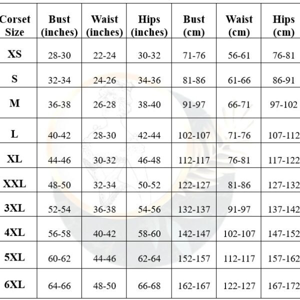 waist trainer size chart