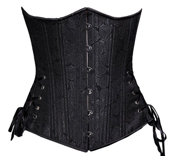 Black Floral Brocade Slim Long Corset waists-trainer.com