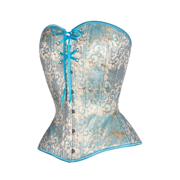 Blue Brocade Overbust Corset Hourglass Silhouette waists-trainer.com