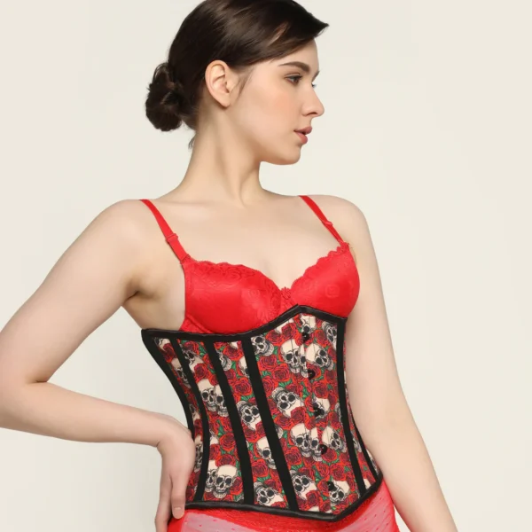 Skull Rose Printed Plus Size Underbust Corset