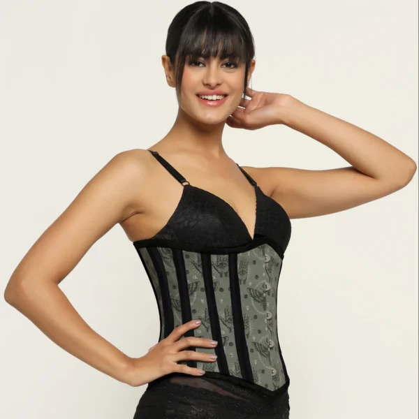 Printed Waist Reducing Underbust Corset In Cotton