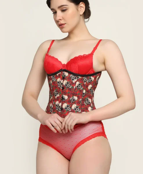 Skull Rose Printed Waist Training Underbust Corset