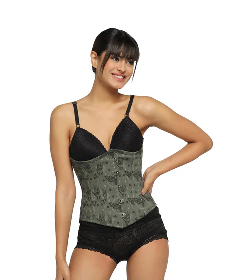 Bees Printed Plus Size Underbust Corset