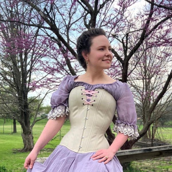 Beige Cotton Overbust Corset Hourglass Silhouette