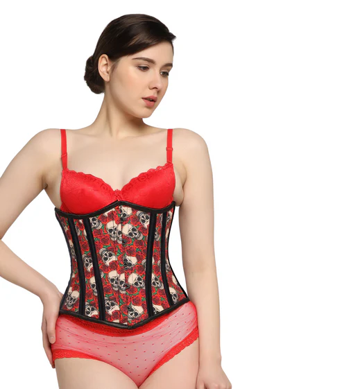 Skull Rose Printed Plus Size Underbust Corset