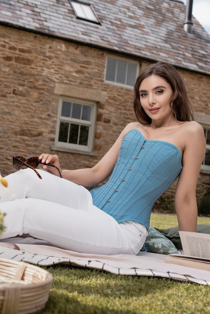 blue waist training corset