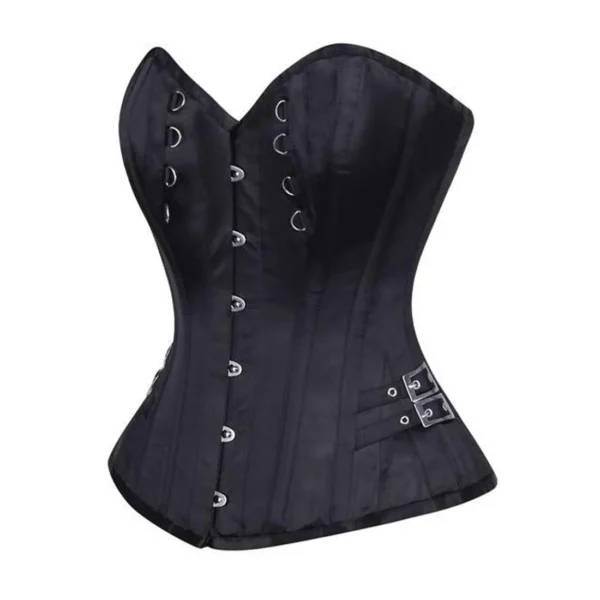 Black Satin Steel Boned C-Lock Overbust Corset
