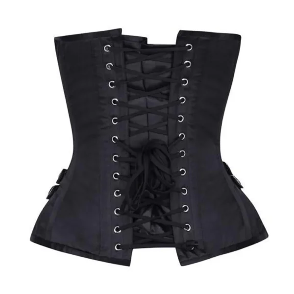 Black Satin Steel Boned C-Lock Overbust Corset