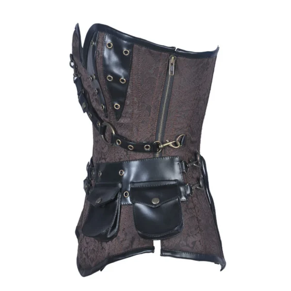 Brown Brocade Overbust Corset with Pockets