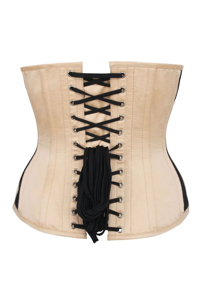 Hemp Beige Taffeta & Black Mesh Underbust Corset