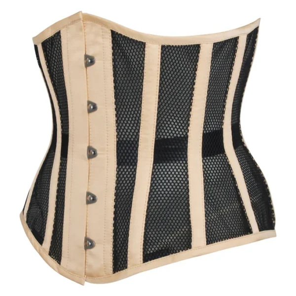 Hemp Beige Taffeta & Black Mesh Underbust Corset