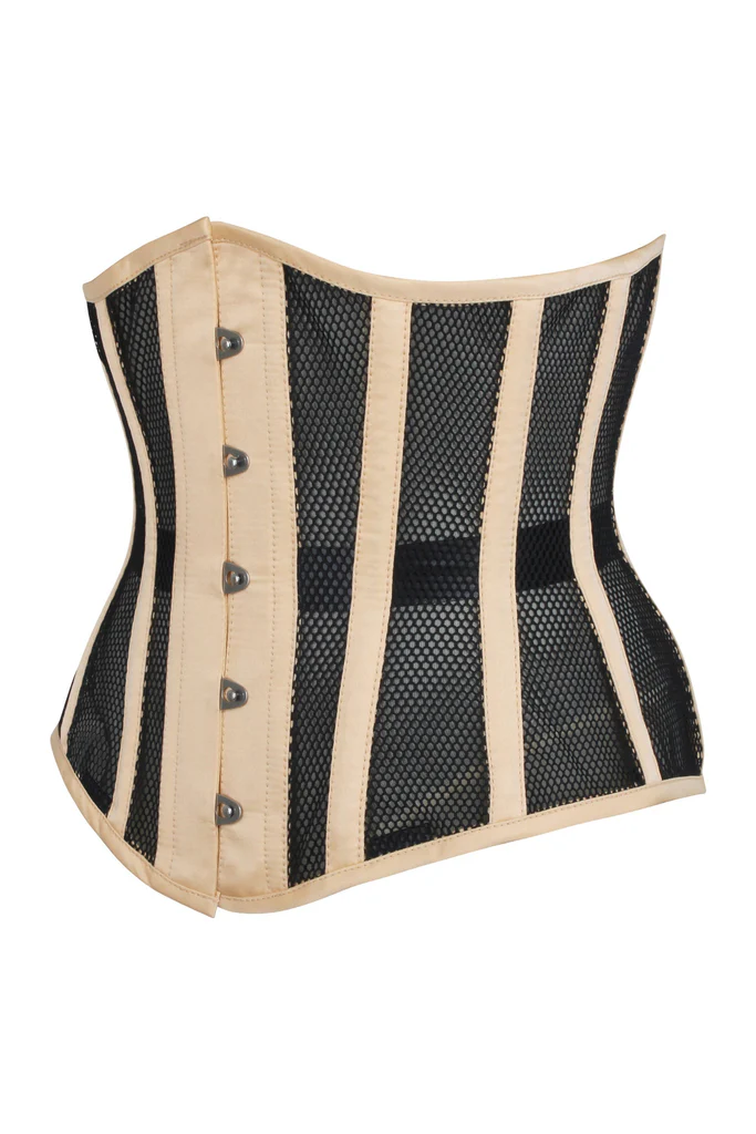 Hemp Beige Taffeta & Black Mesh Underbust Corset