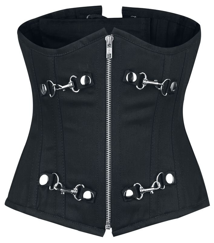 Black Cotton Zipper Front Steel Boned Underbust Corset