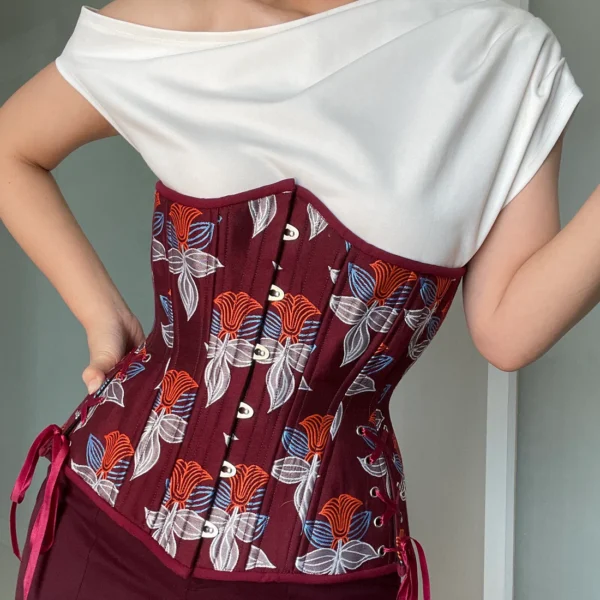 Burgundy with Flowers Corset Hourglass Silhouette Long