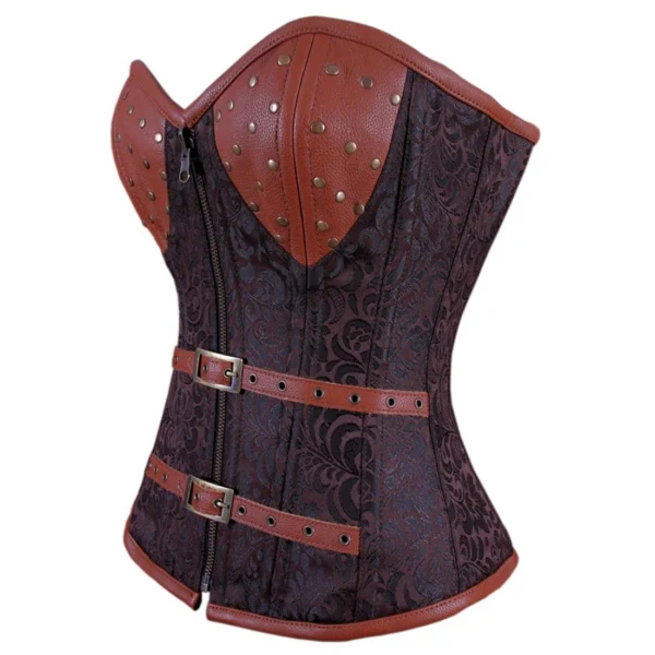 Zipper Steampunk Overbust Corset Coffee Black