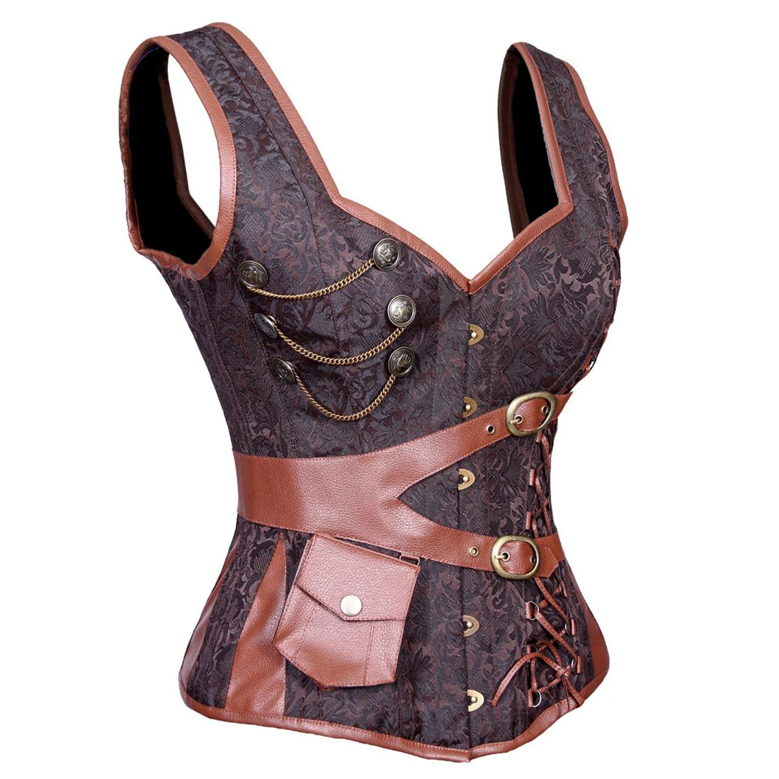 Steampunk Steel Boned Overbust Corset with Straps Steampunk Steel Boned Overbust Corset with Straps