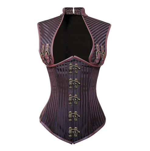 Brocade & Faux Leather Steampunk Overbust Corset