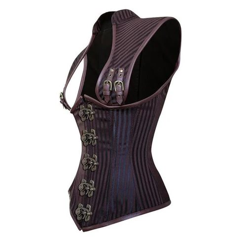 Brocade & Faux Leather Steampunk Overbust Corset