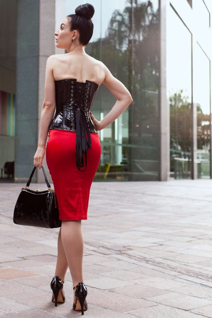 black pvc overbust corset