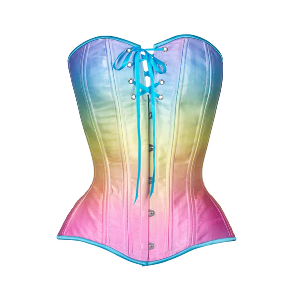 New Rainbow Satin Overbust Corset Hourglass