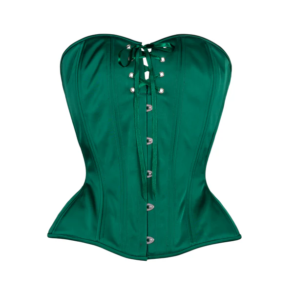 Green satin Overbust Corset Hourglass Silhouette