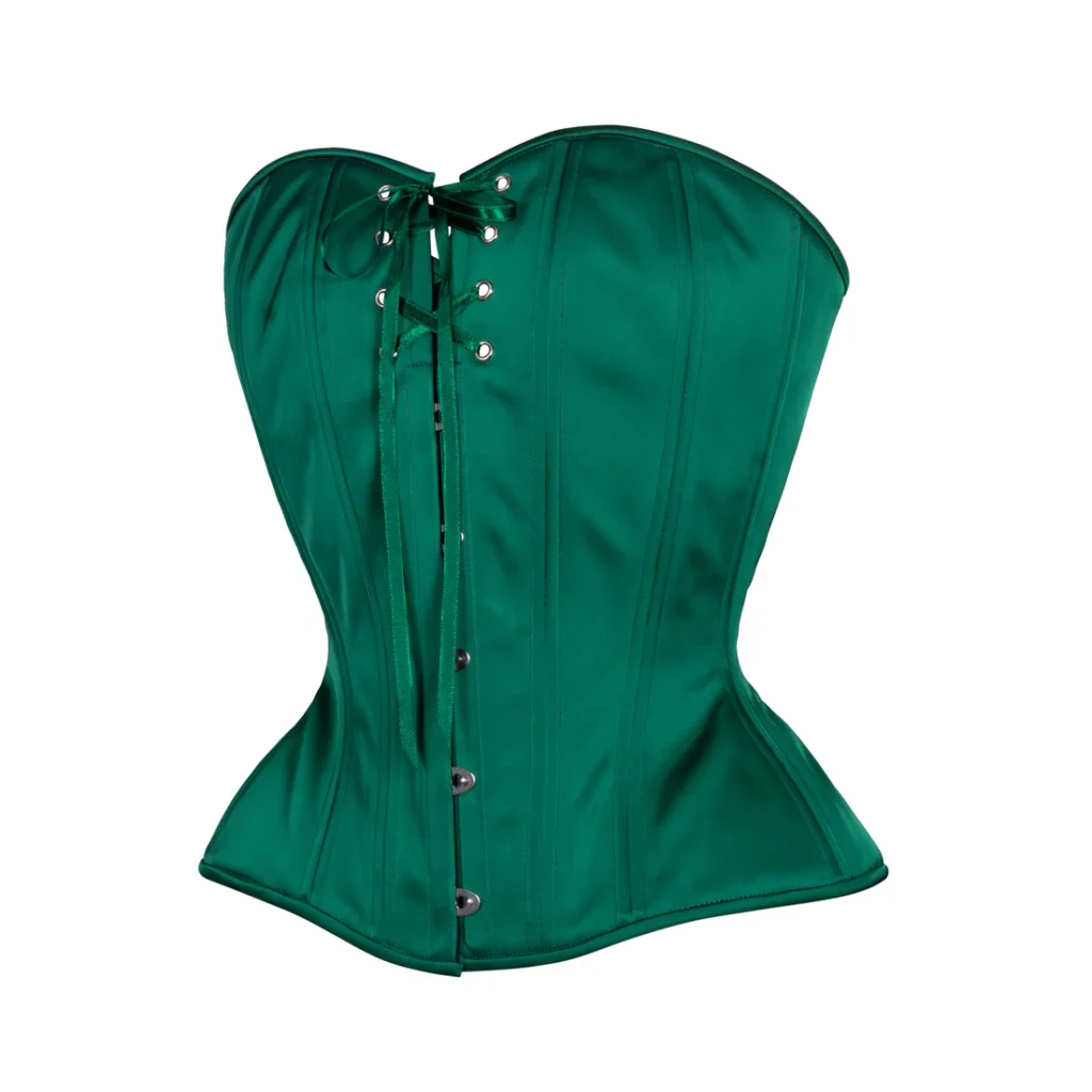 Green satin Overbust Corset Hourglass Silhouette