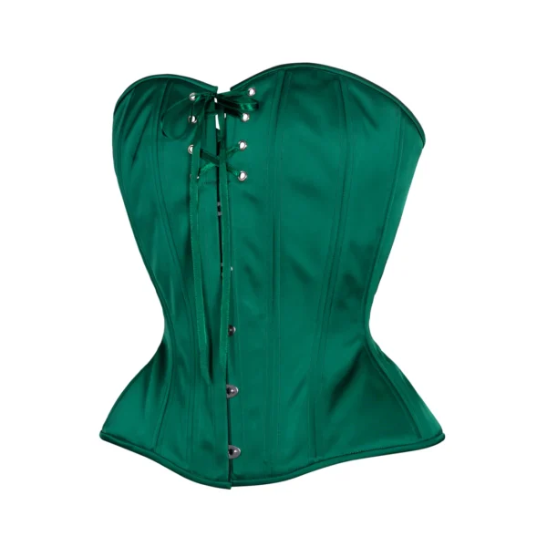 Green satin Overbust Corset Hourglass Silhouette