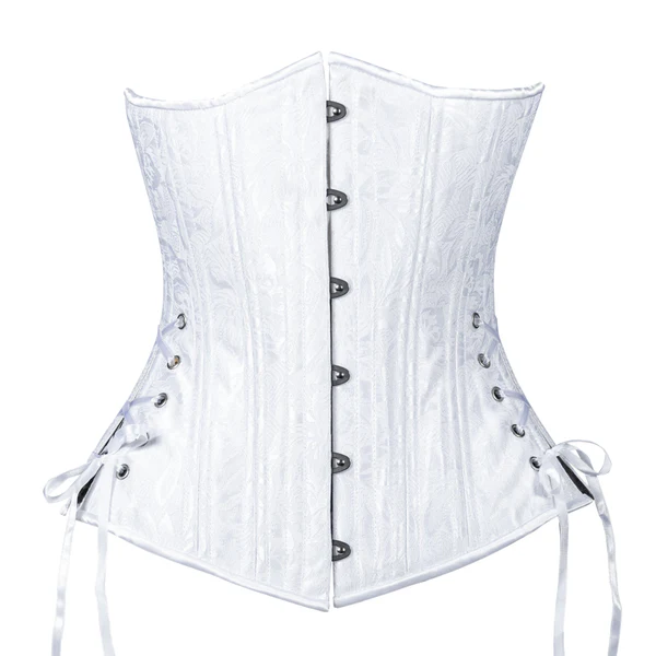 White Floral Brocade Corset Slim Silhouette Long