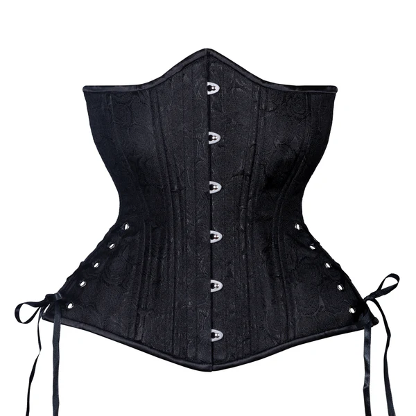 Black Floral Brocade Corset Hourglass Silhouette Long