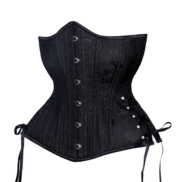 Black Floral Brocade Corset Hourglass Silhouette Long
