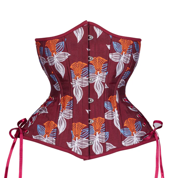 Burgundy with Flowers Corset Hourglass Silhouette Long