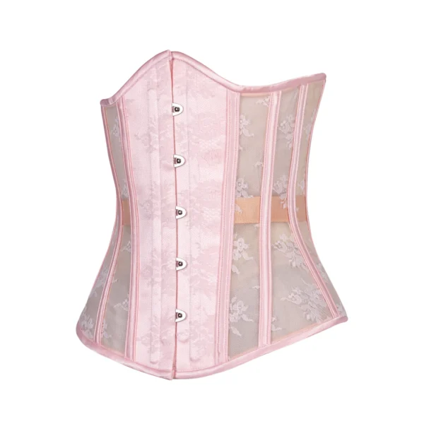 Pink Lace on Beige Mesh Corset Slim Regular