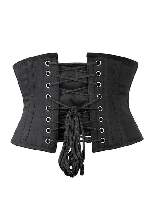 Short Black Cotton Waspie Waist Cincher Corset Short Black Cotton Waspie Waist Cincher Corset
