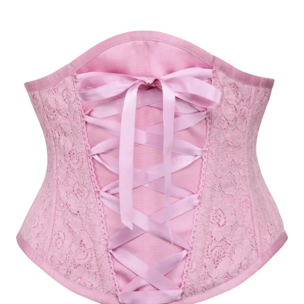 Pink Mesh Overlay Underbust Waspie Corset with Lacing