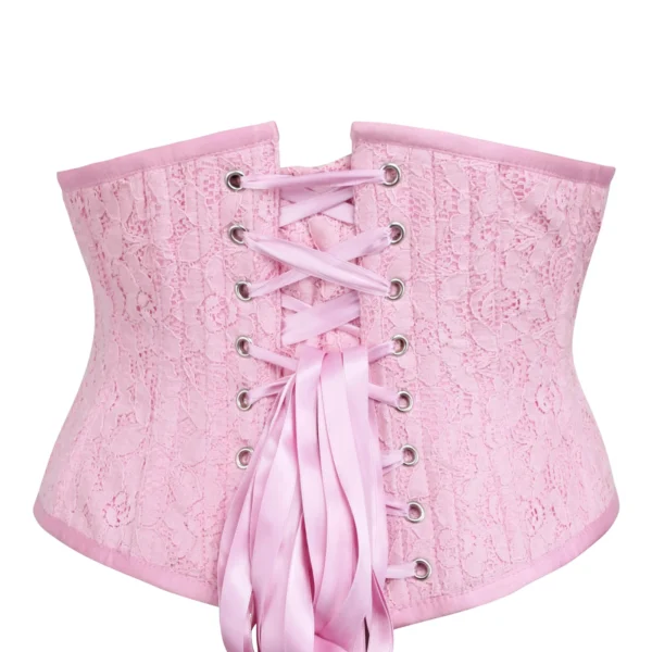 Pink Mesh Overlay Underbust Waspie Corset with Lacing