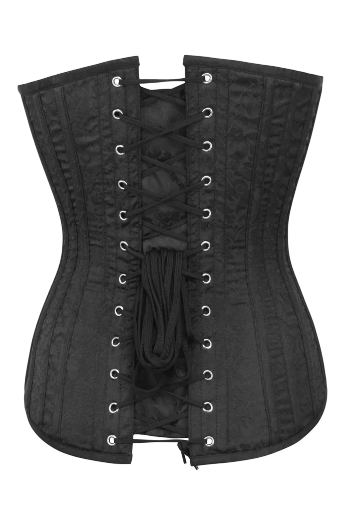 Black Brocade Gothic Overbust Corset with Plunge Neckline