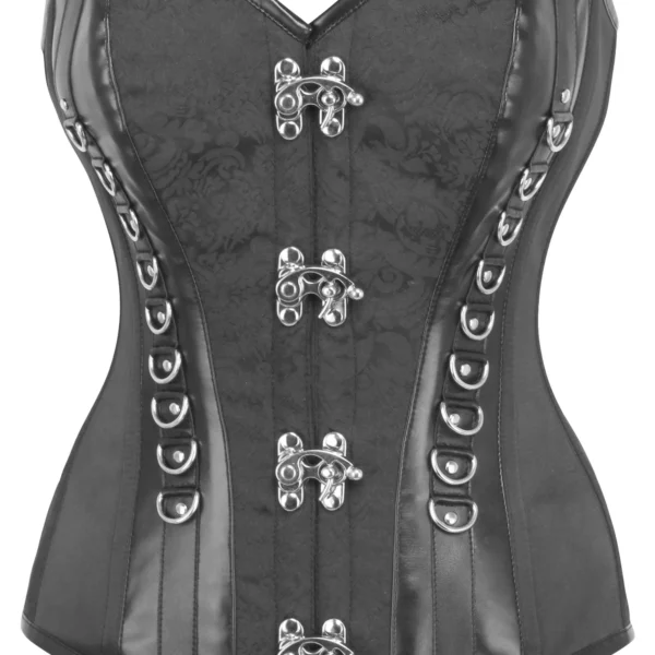 Brocade Gothic Overbust Corset with PVC trims and Metal Loop