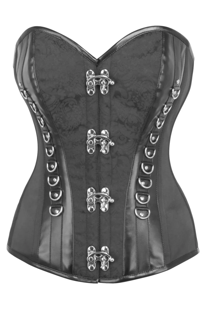 Brocade Gothic Overbust Corset with PVC trims and Metal Loop