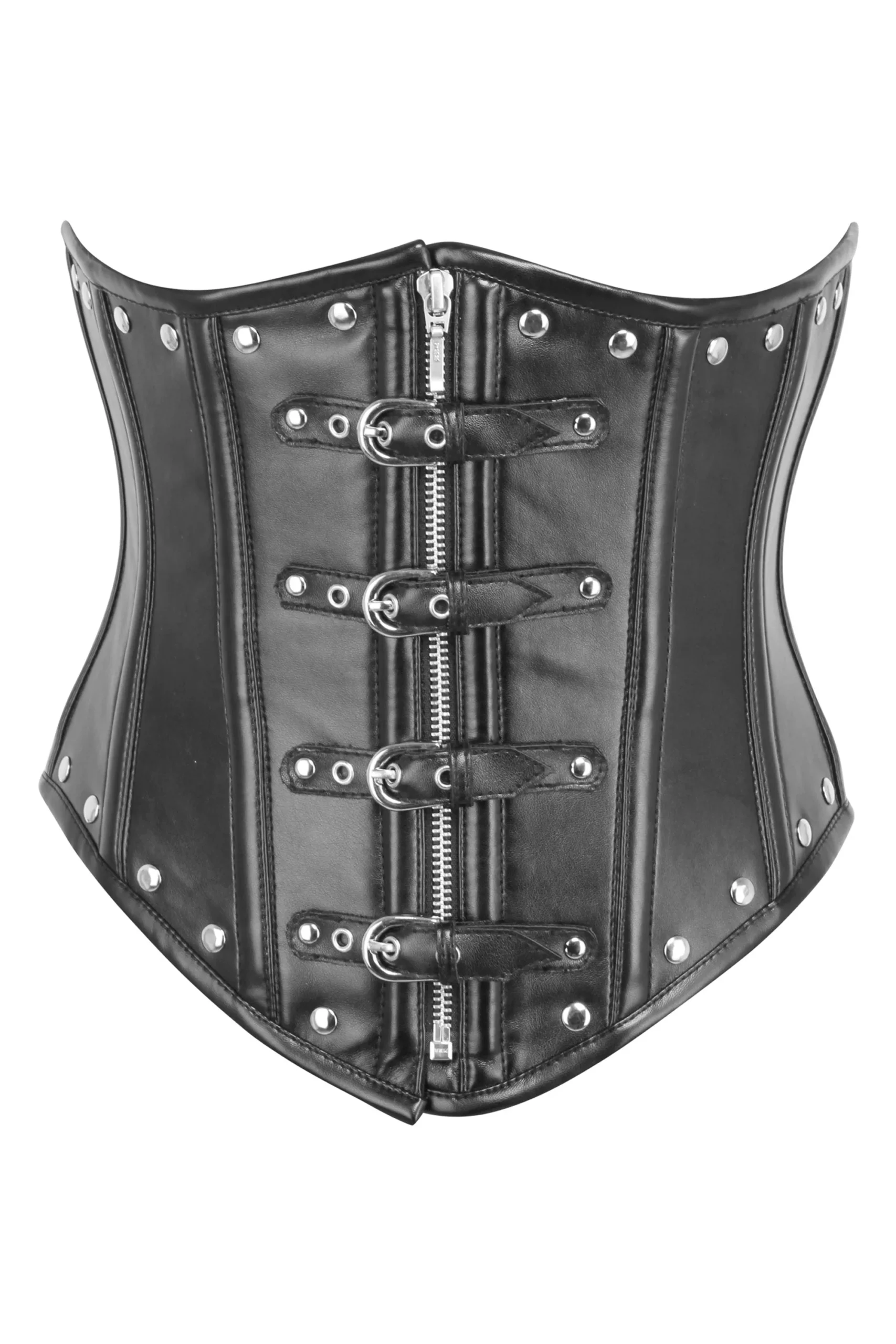 Black PVC Fetish Underbust Gothic Corset with Zip Front Black PVC Fetish Underbust Gothic Corset with Zip Front