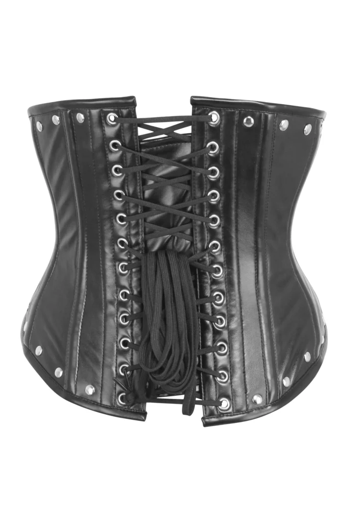 Black PVC Fetish Underbust Gothic Corset with Zip Front