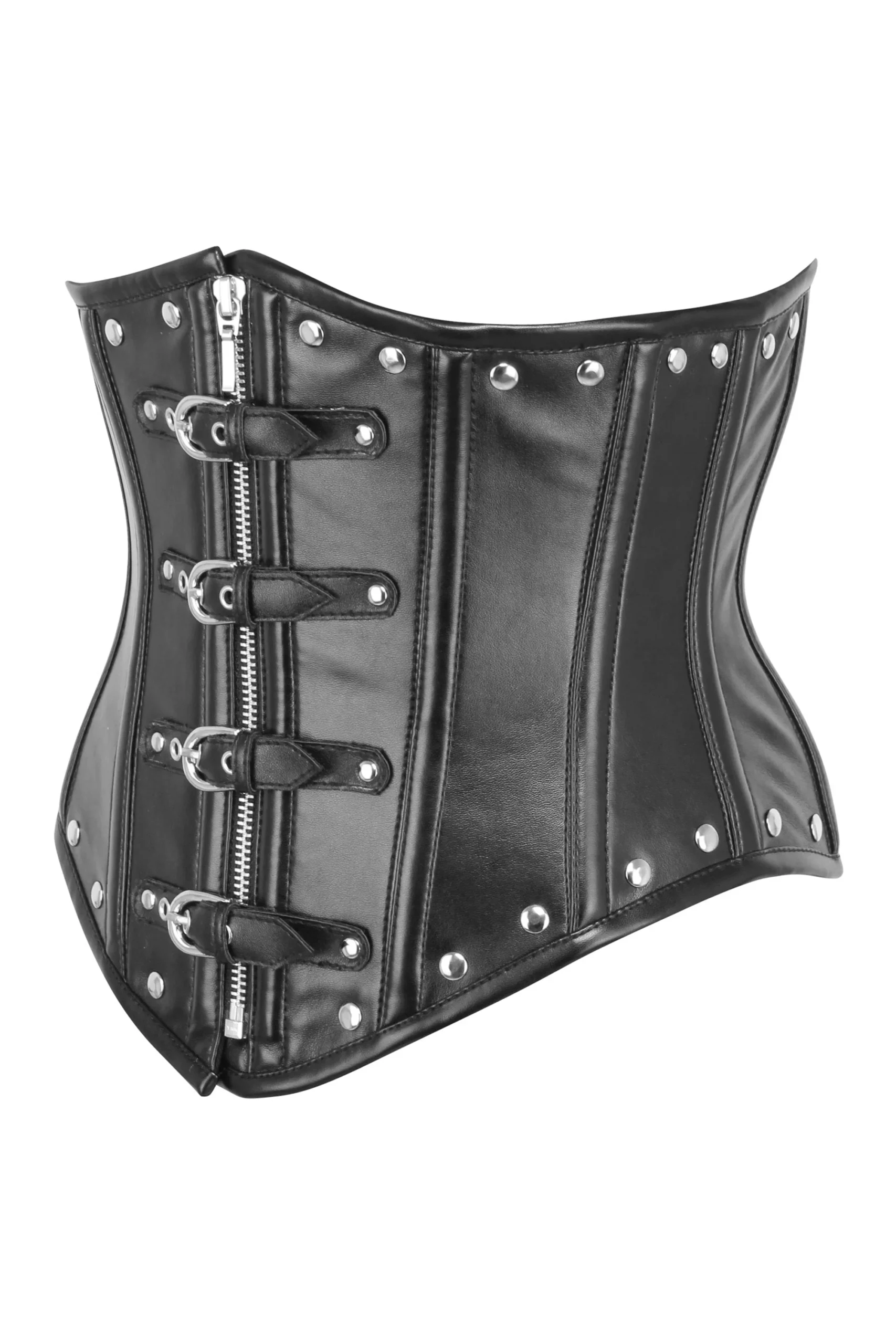 Black PVC Fetish Underbust Gothic Corset with Zip Front Black PVC Fetish Underbust Gothic Corset with Zip Front