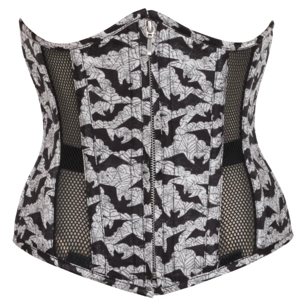 Gothic Mesh Panelled Waist Trainer Corset with Bat Print