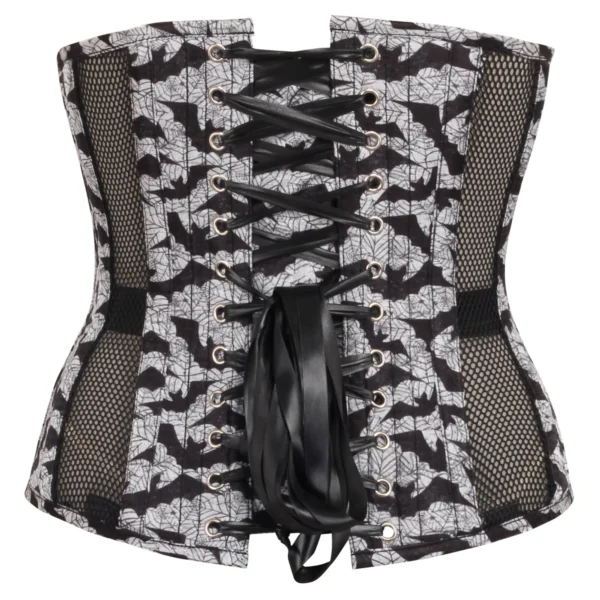 Gothic Mesh Panelled Waist Trainer Corset with Bat Print