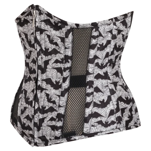 Gothic Mesh Panelled Waist Trainer Corset with Bat Print