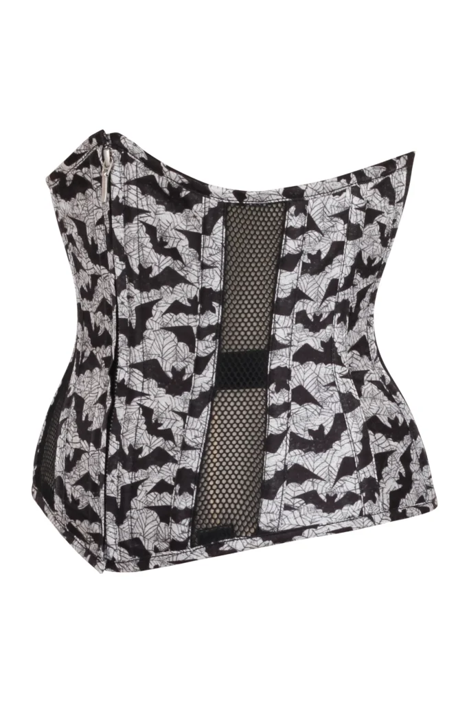 Gothic Mesh Panelled Waist Trainer Corset with Bat Print