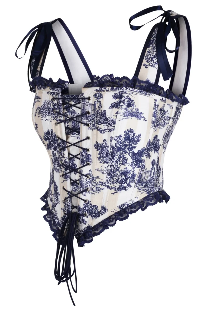 Blue Toile Romance Satin Bustier Corset Top