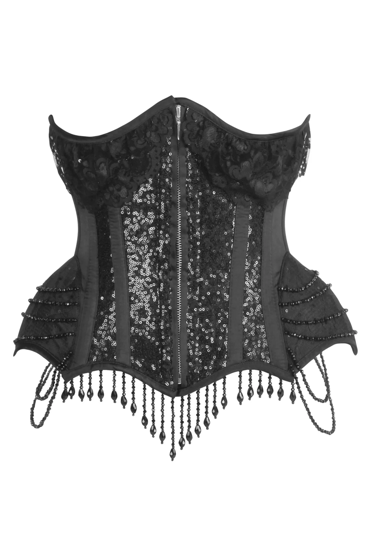 Gothic Black Sequin Corset with Beaded Chains