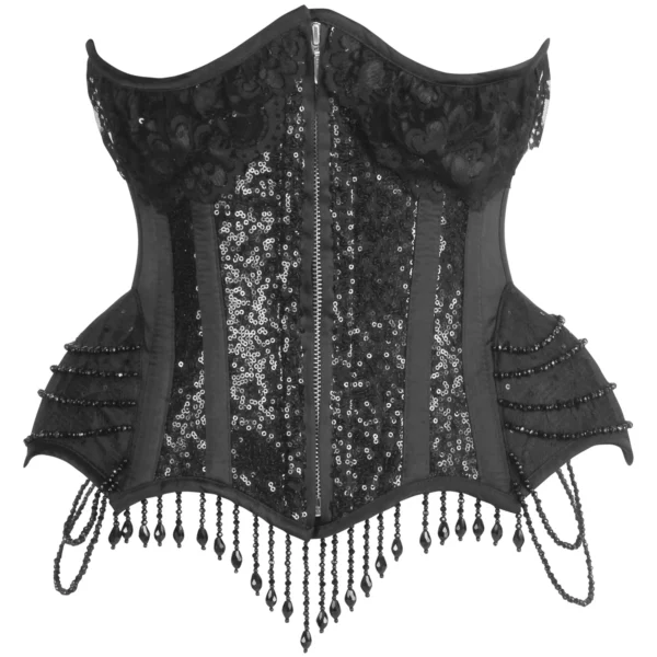 Gothic Black Sequin Corset with Beaded Chains
